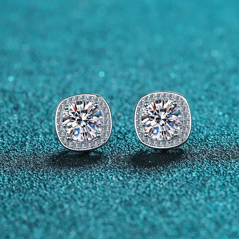 18K gold earrings plated with pt950 platinum diamond women's micro-set 50 cents 1 carat moissanite stud earrings jewelry