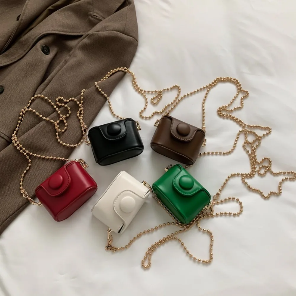 

Fashion PU Leather Chain Shoulder Coin Purse Korean Style Elegant Lipstick Pouch Luxury Portable Headphone Storage Gift