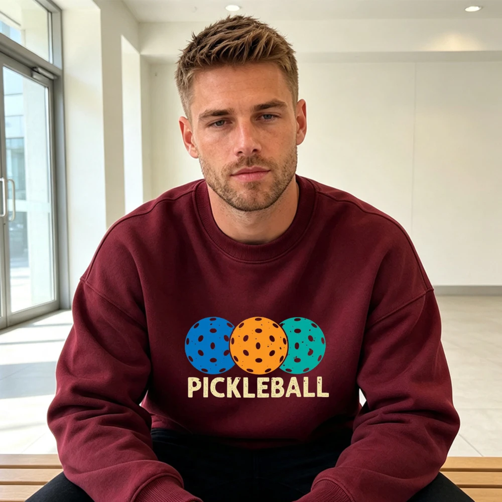 Colorful Pickleball Sport Balls Men Sweatshirt Pullover Retro Athletic Graphic Top Gym Court Wear Autumn Sportswear