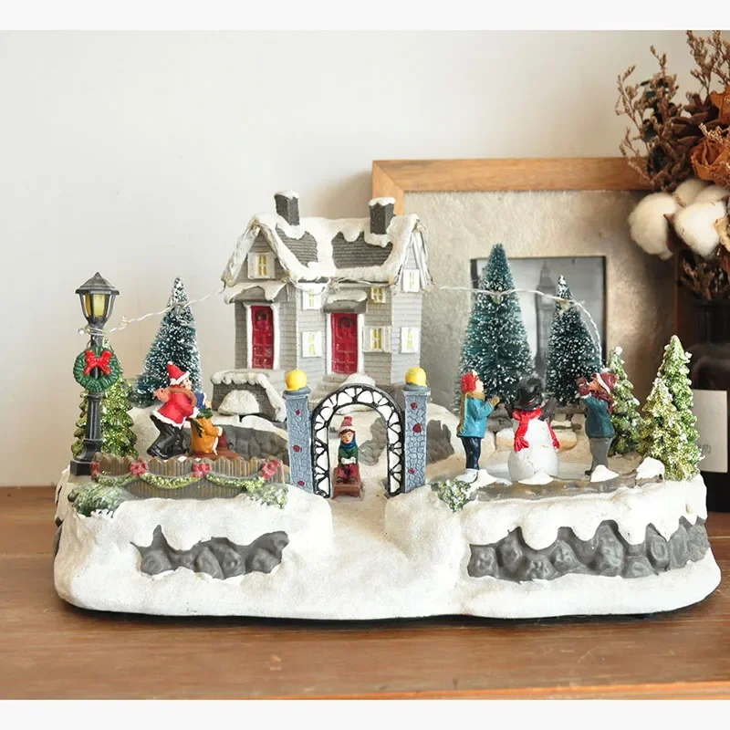 Hand painted Christmas playground rotating light scene ornament music box ornament gift
