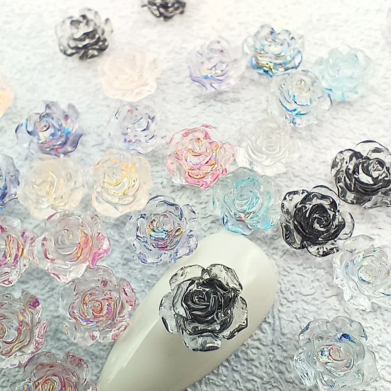 100pcs 8mm Camellia Flower Resin Flatback Ornament Rose Flower Decorative Figurines DIY Cellphone Hair Clip Nail Art Accessories