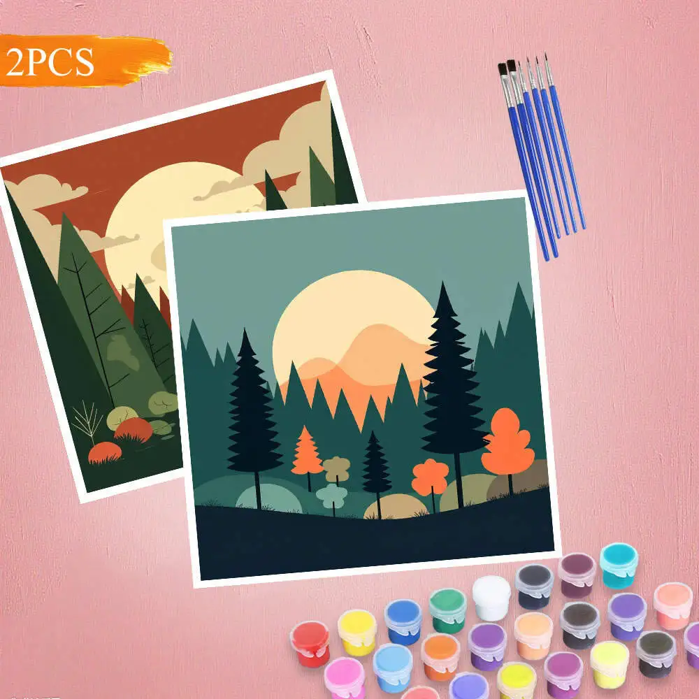 

HUACAN 2PCS Paint By Numbers Tree Moon Landscape Diy Gift Digital Drawing On Canvas Handpainted Kits Home Decor