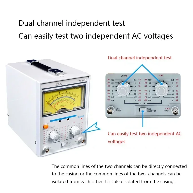 TVT-322 AC single-pointer double-pointer millivoltmeter high-precision dual-channel voltmeter 50/60HZ