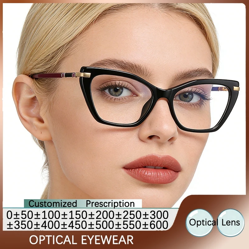 Fashion Myopia Glasses Women Reading Glasses Brand Square Blocking Blue Light Cat Eye Computer Graduation Eyeglasses Minus