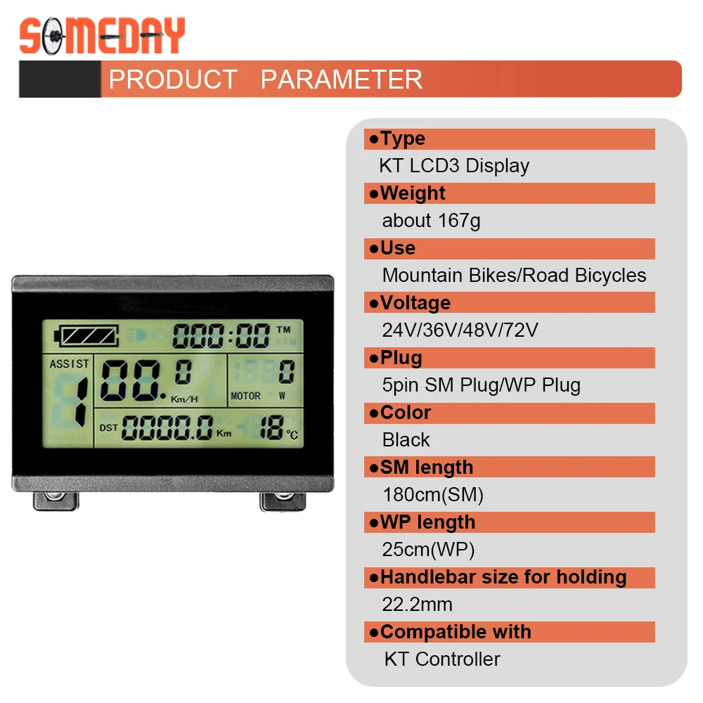 KT Ebike LCD Display Kuteng 24V 36V 48V LCD3 Electric Bike Display For KT Intelligent Controller Electric Bicycle Accessories