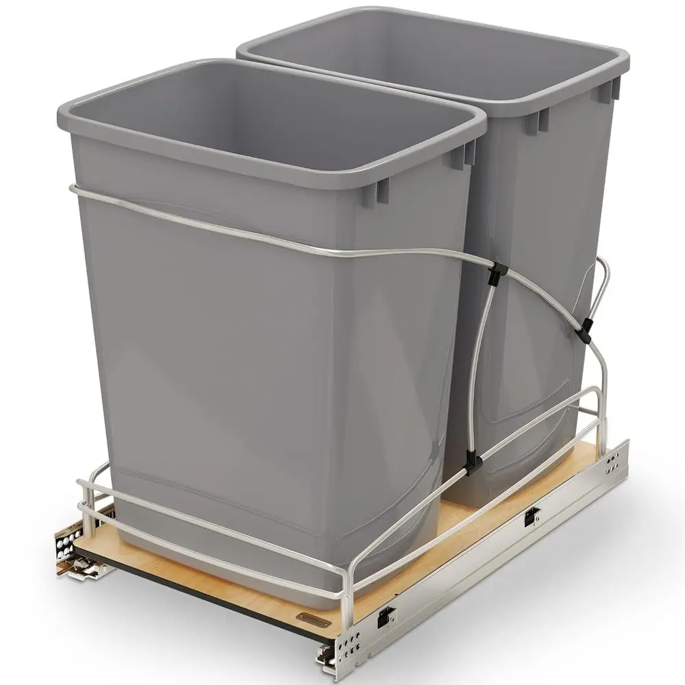 

Double 35-Quart 8.75-Gallon Steel Waste Bin with Soft Close for Kitchen Cabinets, Gray
