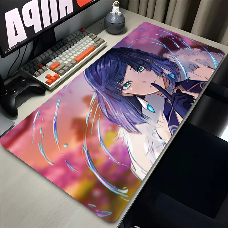 Mouse Pad XL Lockedge Large Gaming Accessories Computer Gamer Keyboard Pad Genshin Impact Yelan Mouse Mat Desk Mousepad for Gift