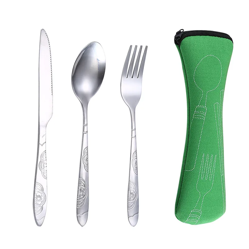 Picnic Set Tableware Washable with Zipper Travel Cutlery Kit Case Portable Pouch for Dinner Household Tool Travel Camping Spoon