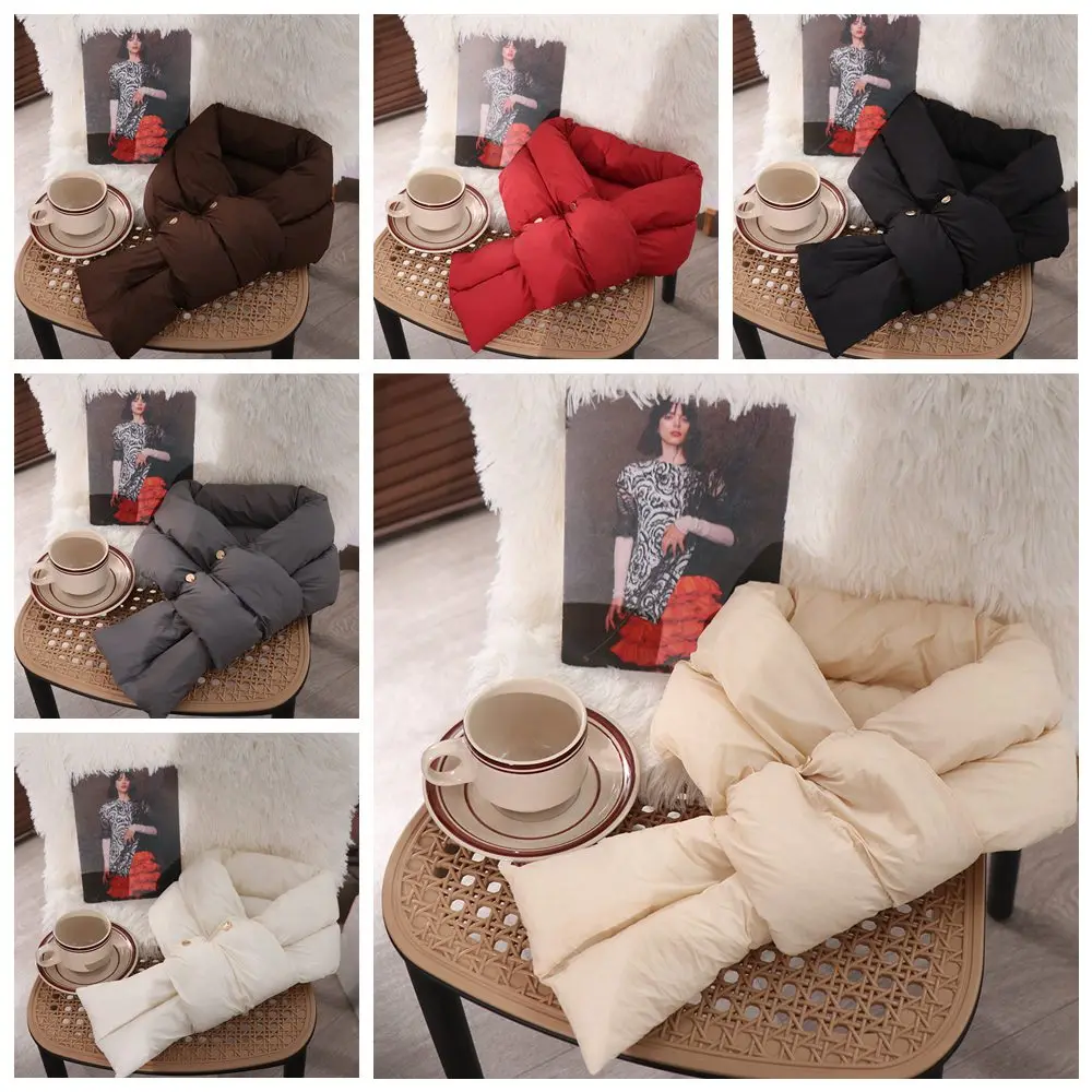 Bufanda acolchada de algodón de Color sólido informal para mantener el calor, bufanda a prueba de viento para el cuello, accesorios de ropa, chal de plumas cruzadas para mujer