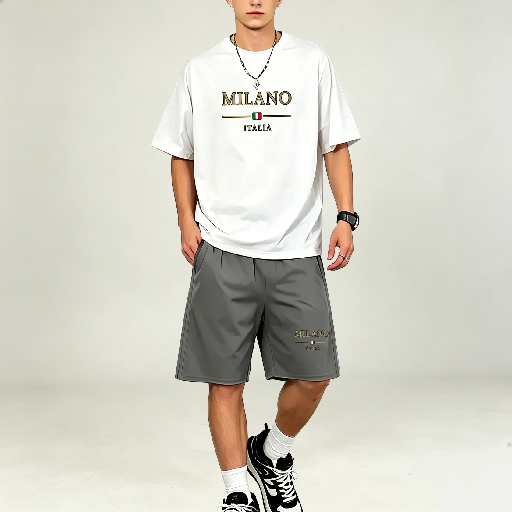 Men T‑Shirts Sets Trendy Graphic Print 2‑Piece Sets New Summer Quick Dry T‑Shirts Sets Casual Sportswear Male Outdoor Daily Wear view 5