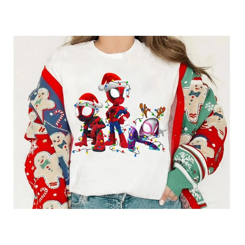 Zomer hete verkopende Marvel Spider en zijn magische vriend kerstlichtshirt, Ghost Spider Marvel kerstshirt