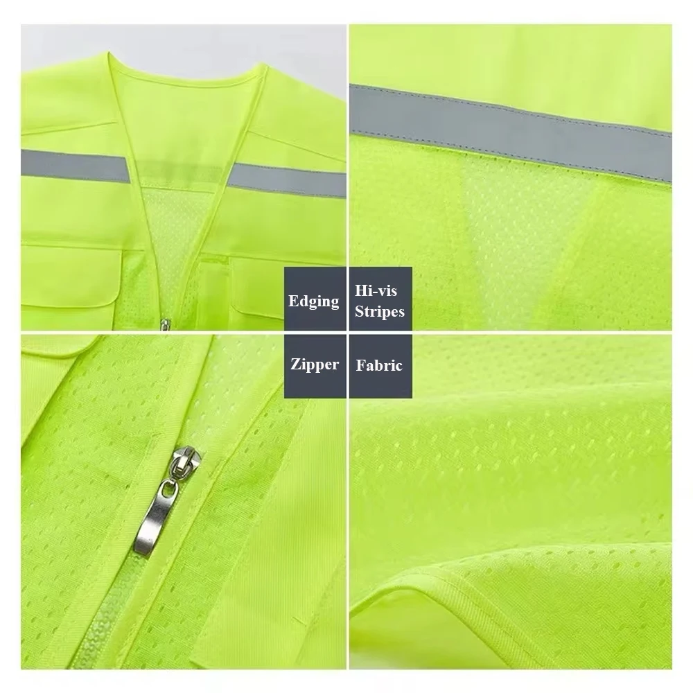 High Visibility Multiple Pockets Breathable Safety Vest Construction Site Night Riding Safety Clothing