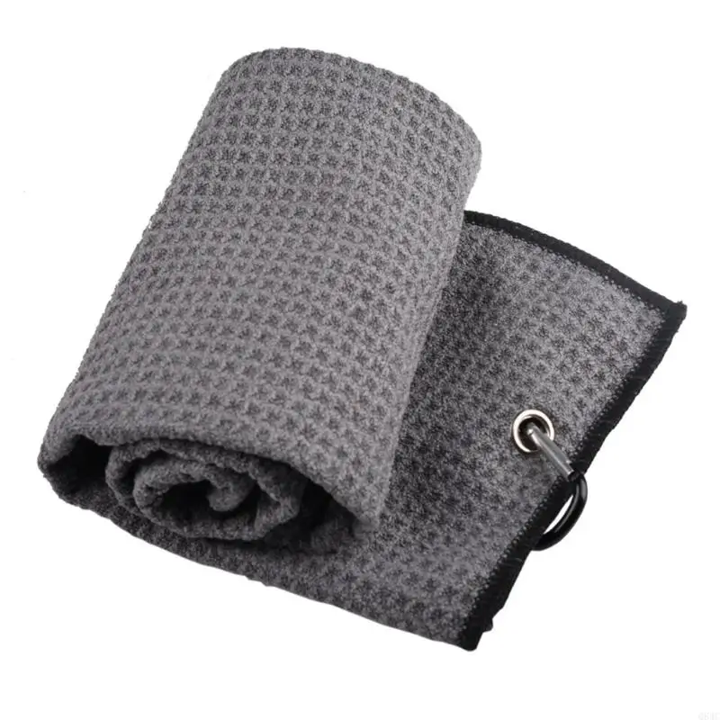 Q84C 2 Pcs Waffles Pattern Tri-fold Golf Towel with Heavy Duty Carabiner Clip Portable Microfiber Golf Towel Golf Club Gifts