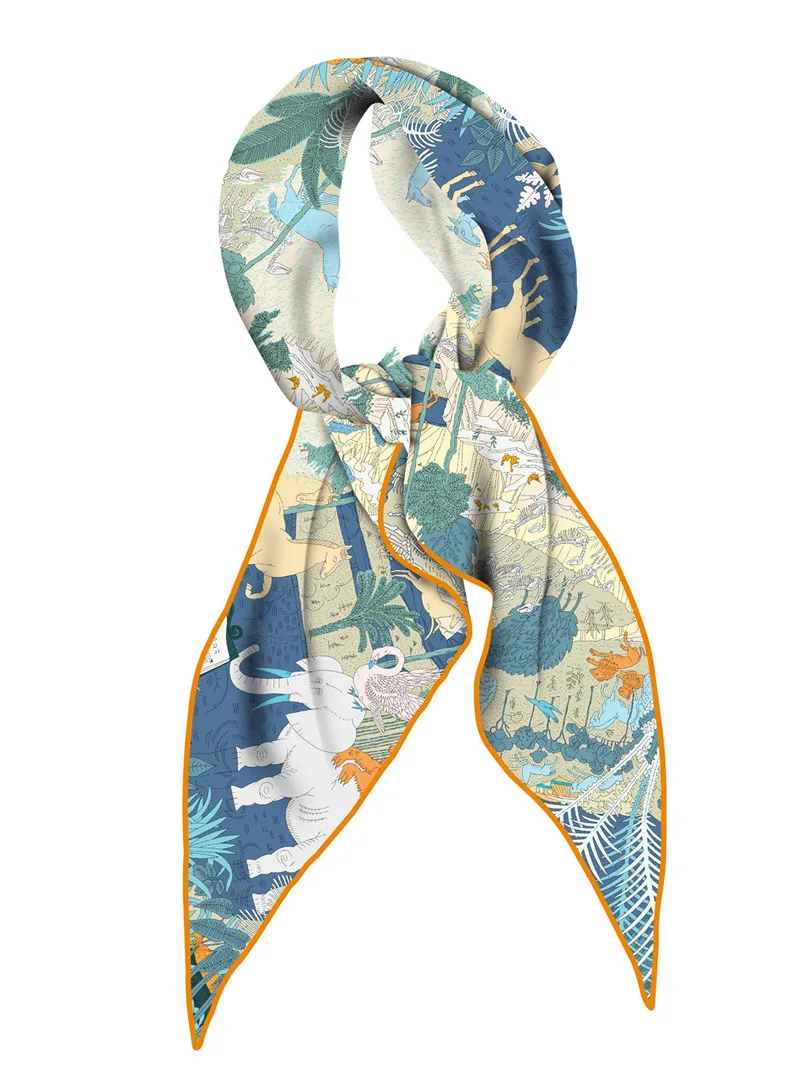 

Большая шелковая саржевая шаль с животным принтом, женские треугольные шарфы, шали для мамы, рождественский подарок, аксессуары для головы и шеи