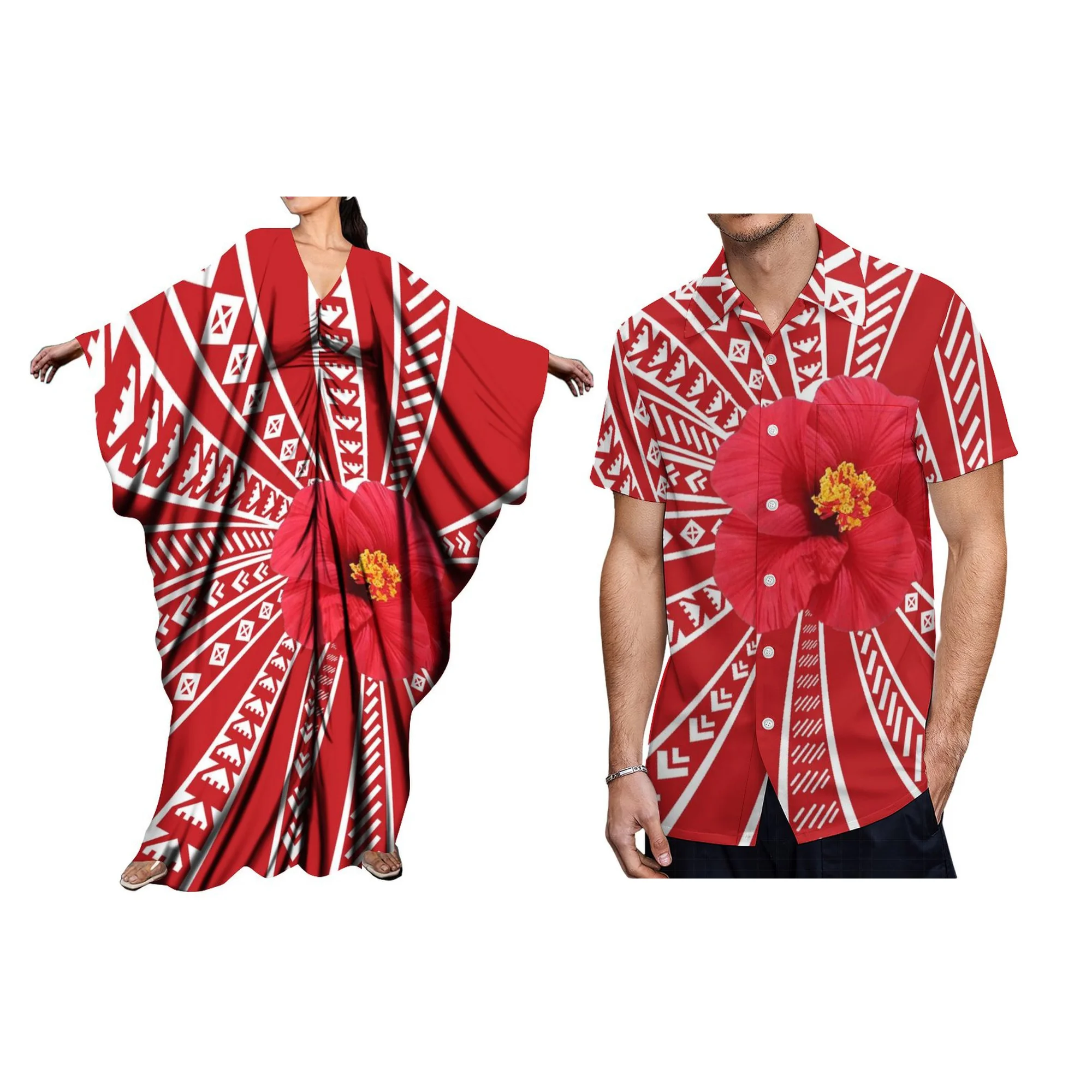 Polynesian Design Print Island Style Butterfly Sleeve Maxi Kaftan Dress Custom Long Holiday Dress Shawl Wing Dress
