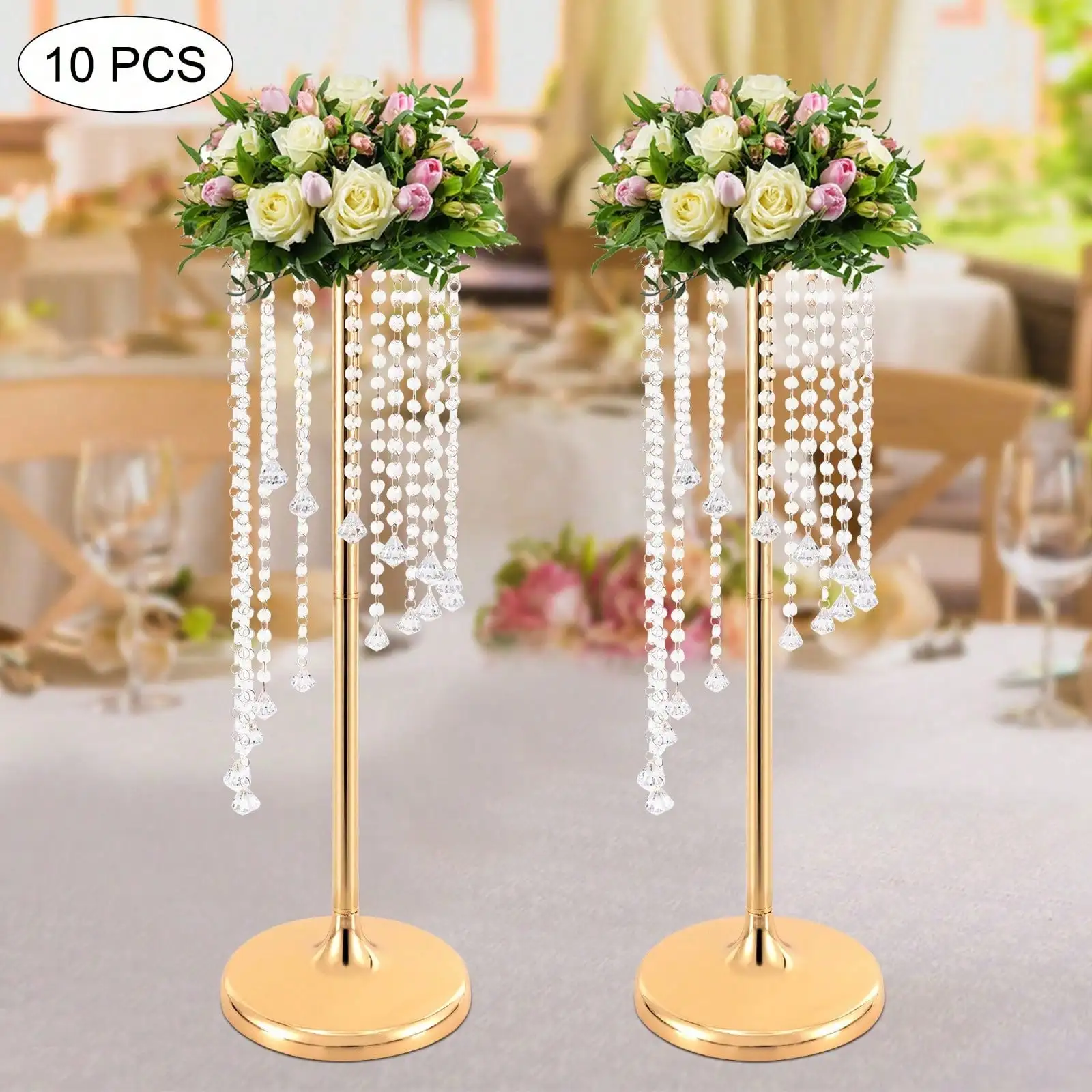 

10pcs 70cm Crystal Flower Vase Gold Wedding Centerpieces Vases Metal Flower Stands Elegant Bulk Weddings Table Centerpiece Stand