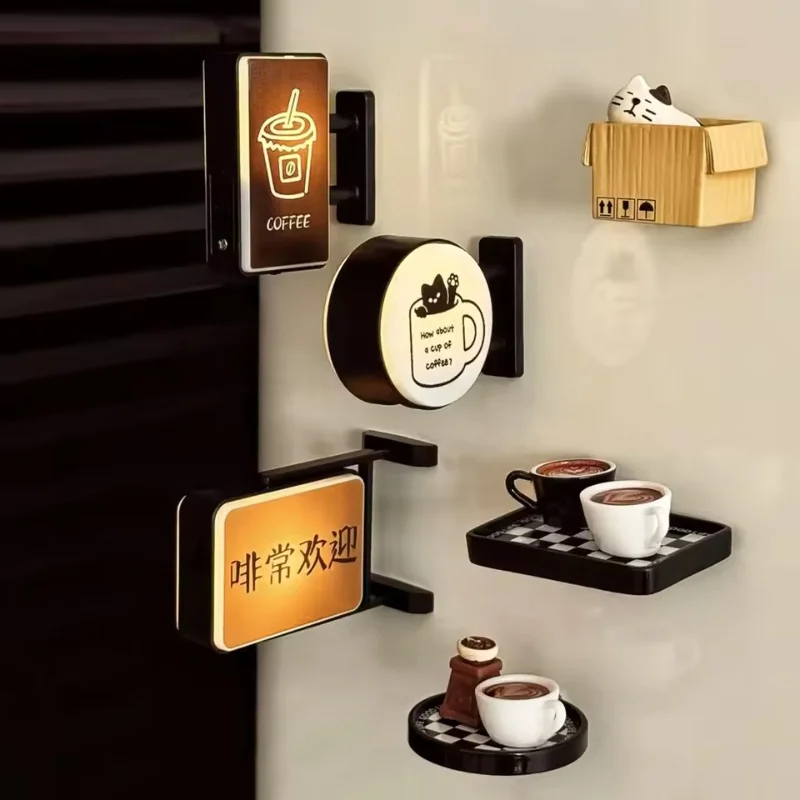 Mini Light Box Fridge Magnet Coffee Creative Tourism Souvenir Magnetic Luminous Light Box Home Decor Gift Rechargeable