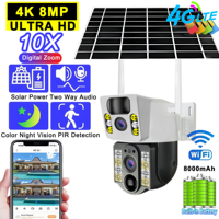 4K Solar Camera 4G SIM Card Dual Lens 8MP HD Night Vision IP CCTV Surveillance PTZ PIR Human Detection Alarm Waterproof WIFI Cam