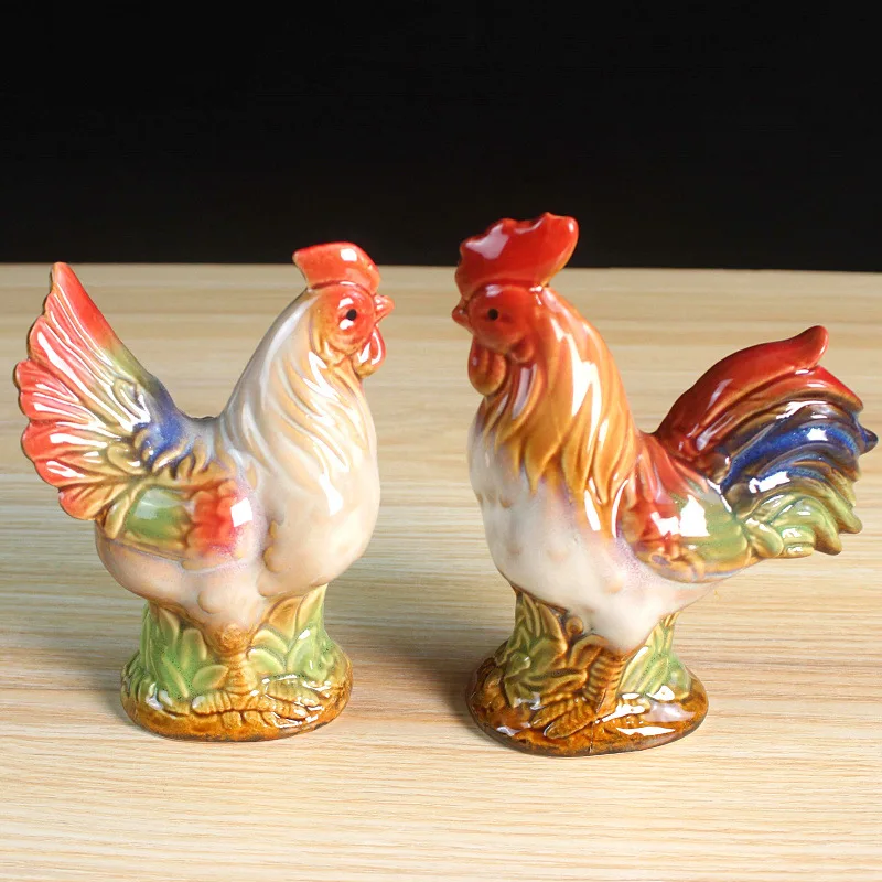 Ceramic Realistic Rooster Couple Artifact Living Room Hallway Entryway TV Cabinet Porcelain Ornament Chicken Statue Home Decor
