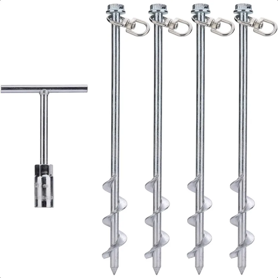 

Steel Screw Ground Anchors Set of 4 12 Inch Sier Metal Tent Stakes Trampoline Anchor Kit Swing Set Anchors High Wind Resistance