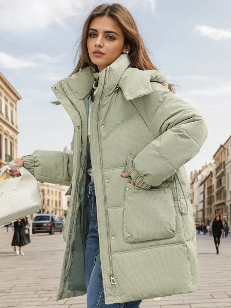 Imagem -02 - Cabolsa Acolchoado com Capuz para Mulheres Parkas Longas Jaquetas Acolchoadas Grossas e Quentes Elegante Moda Novo Inverno 2024