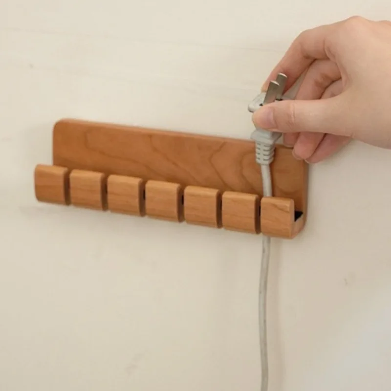 Solid Wood USB Cable Organizer Desktop Cord Fixer Charging Wire Splitter Holder Compact Headphone Storage Solution