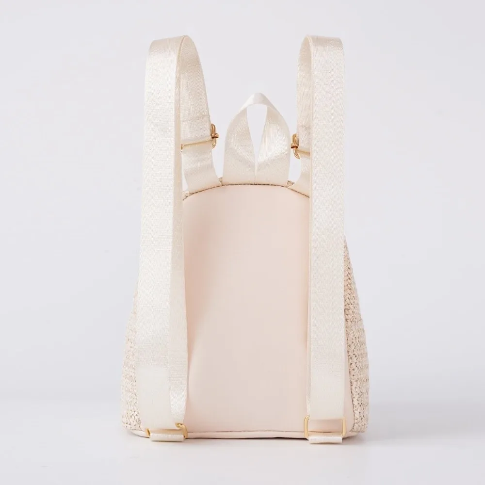 Portable Woven Small Backpack Lightweight Large Capacity Straw Weaving Backpack Ethnic Style Polyester Mini School Bag Shopping