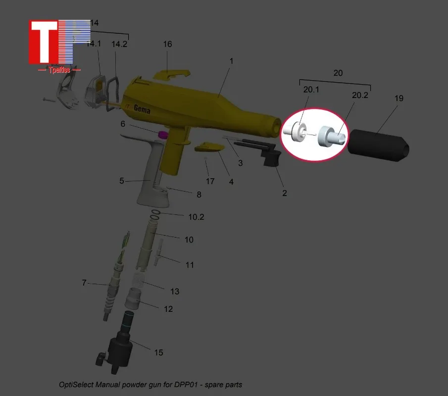 Imagem -06 - Manual Powder Gun Peças Sobressalentes Gema Completa Flat Jet Bocal Inclui 1000055 e 1000049 para Optiselect Gm02 1000047