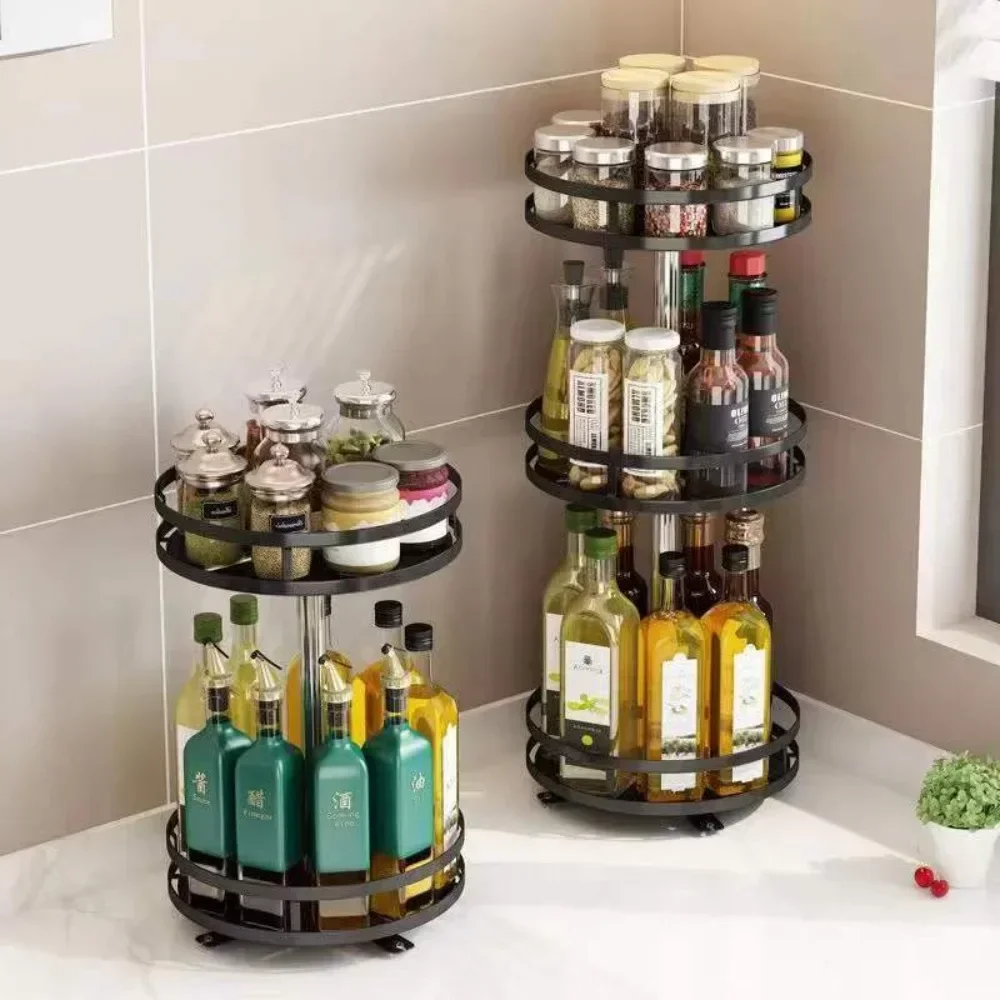 Rotating Storage Racks Spice Oil Vinegar Dispenser Condiment Holder Kitchen Organizer Multi-Layer Seasoning Adjustable Shelves