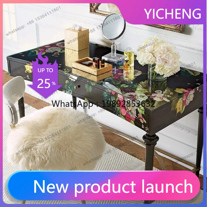 LYY American light luxury pure hand-painted dresser solid wood with drawers Roman column design custom makeup table simple