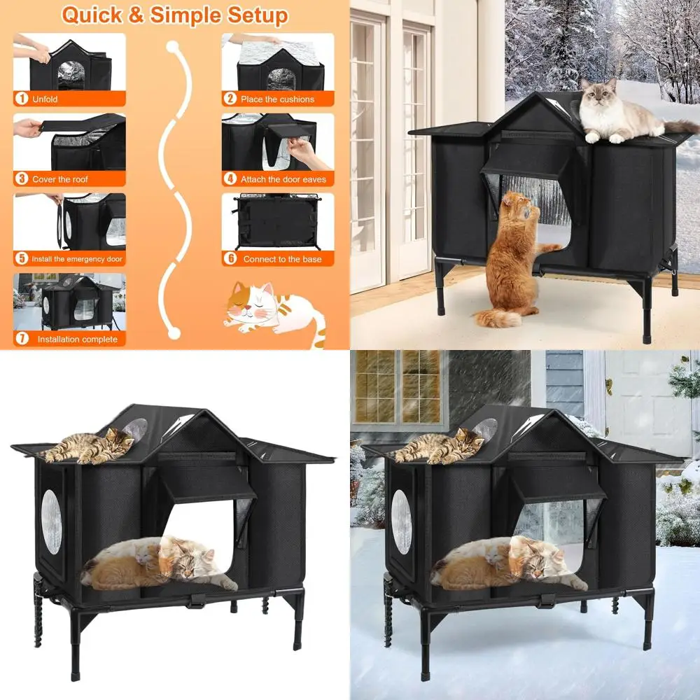 

Укрытое укрытие для кошек среднего размера с защитой от атмосферных воздействий, с приподнятым основанием и безопасной дверью для побега