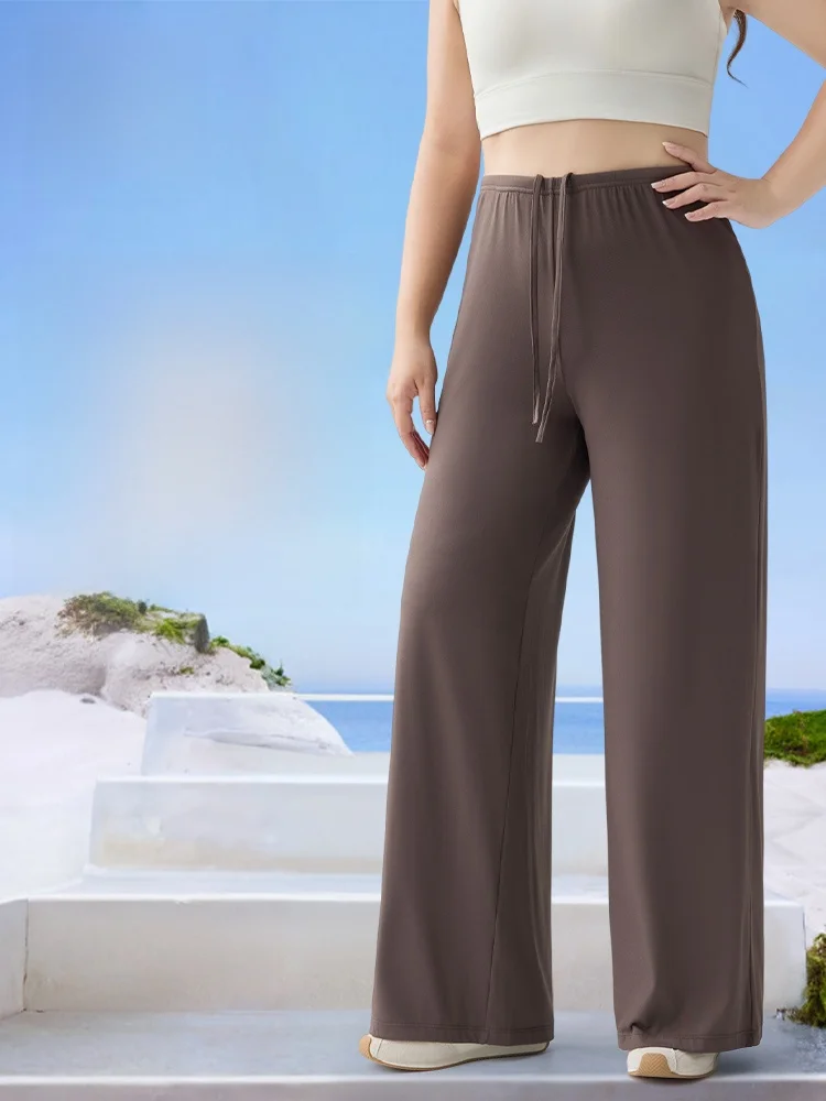 Casual solto calças de yoga femininas finas facionable perna reta calças compridas plus size confortável cintura elástica bot