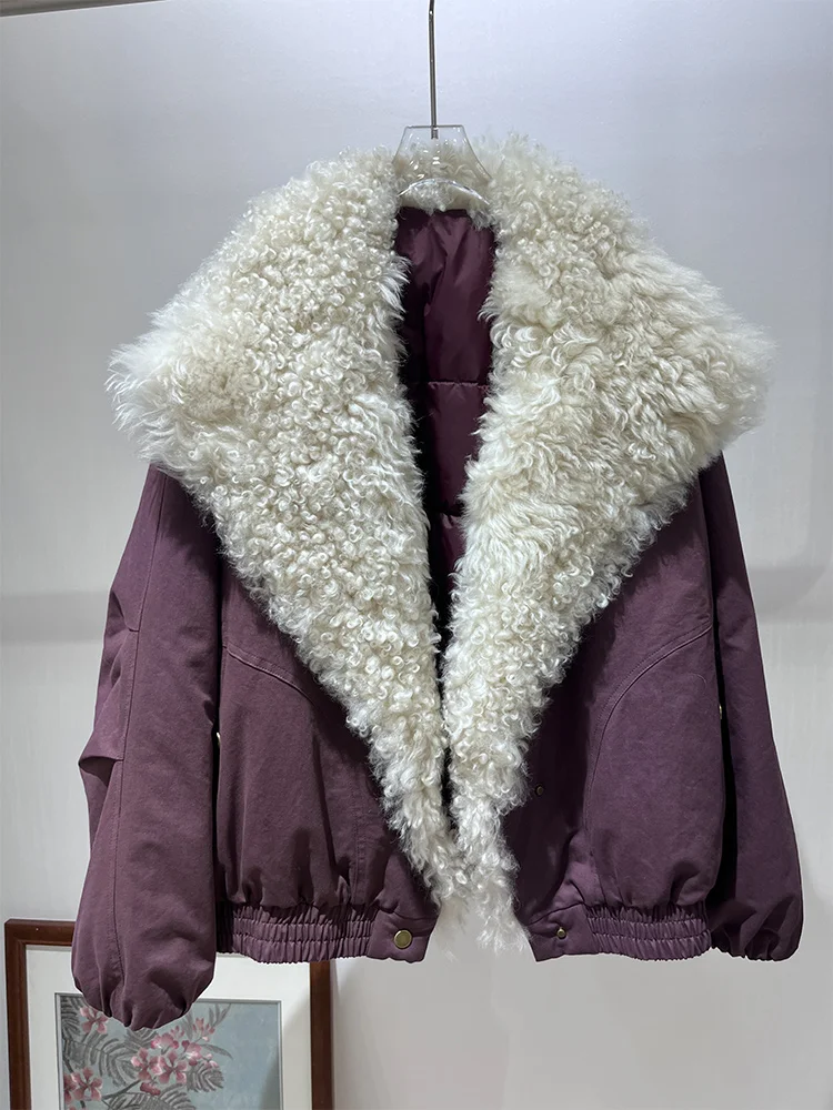 2025 Fashion New Autumn Winter Real Natural Lamb Fur Coat Women Goose Down Jacket Luxury Women Parka Outwear