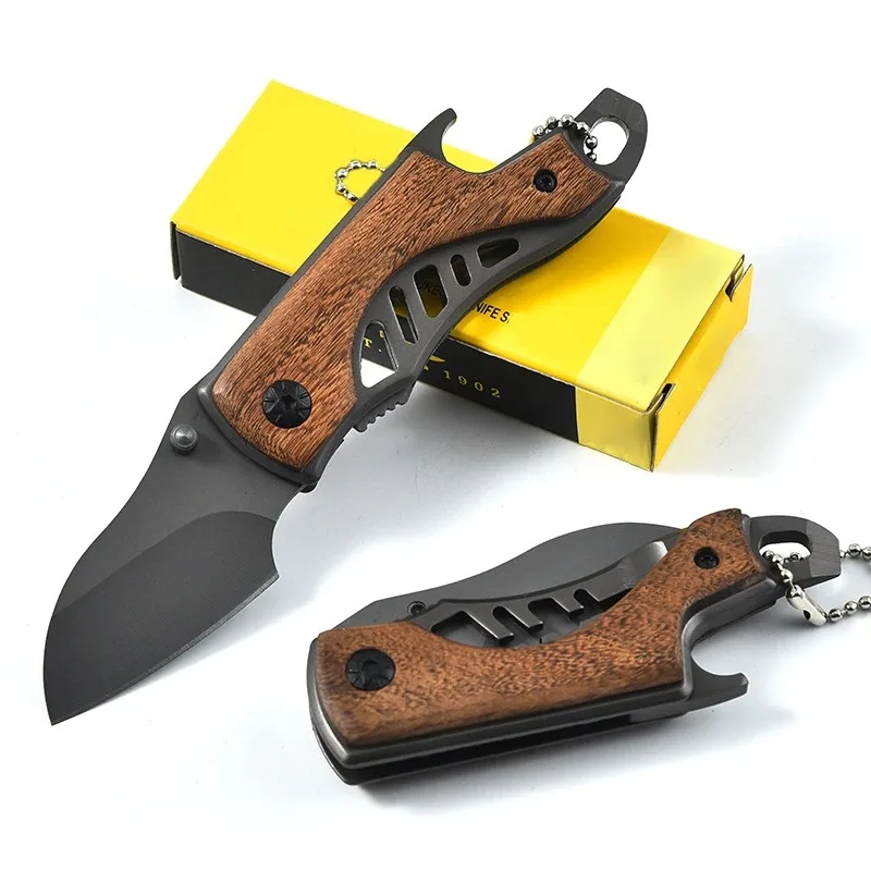 1pc，Folding knife with wooden handle, outdoor knife, outdoor knife, portable folding knife, camping equipment, sharp fruit knife