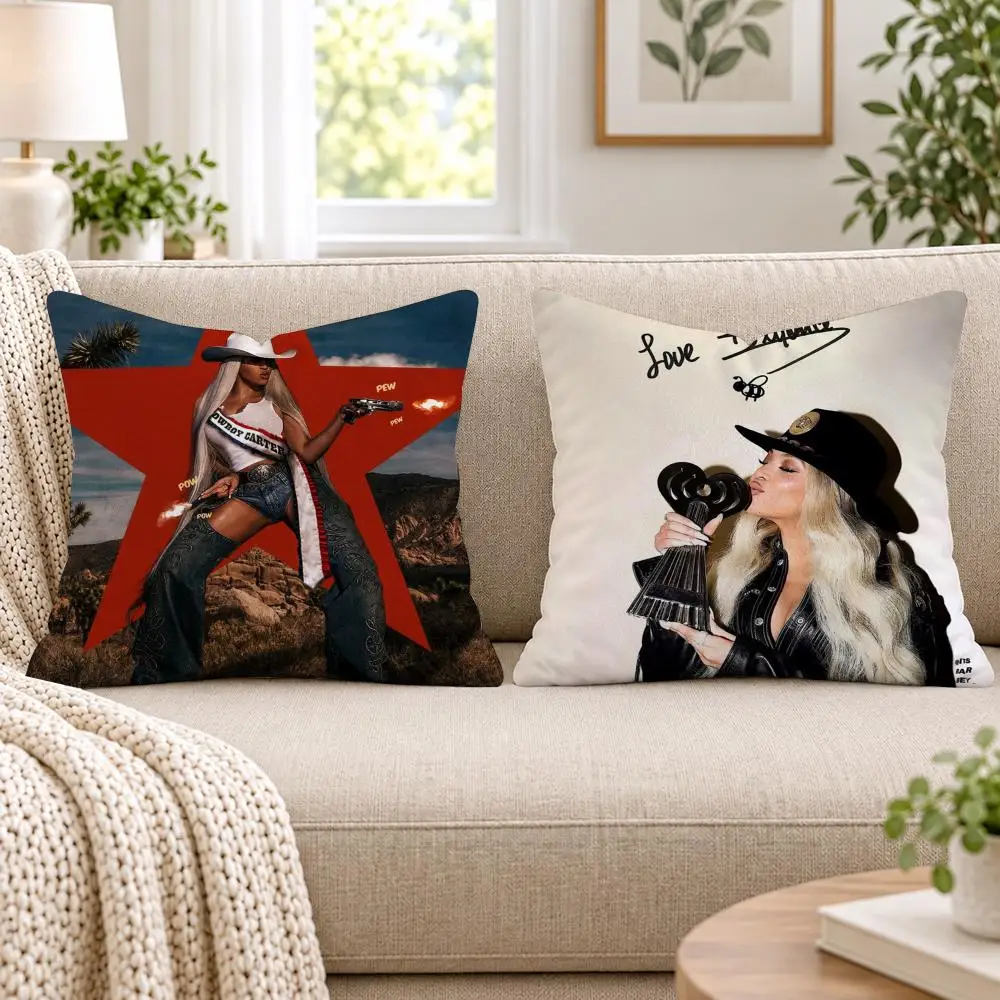 Singer B-Beyonce Cowboy Cushion Cover Short Plush Double-Sided Printing Sofa Bedroom Pillow Case Aesthetic Home Decor