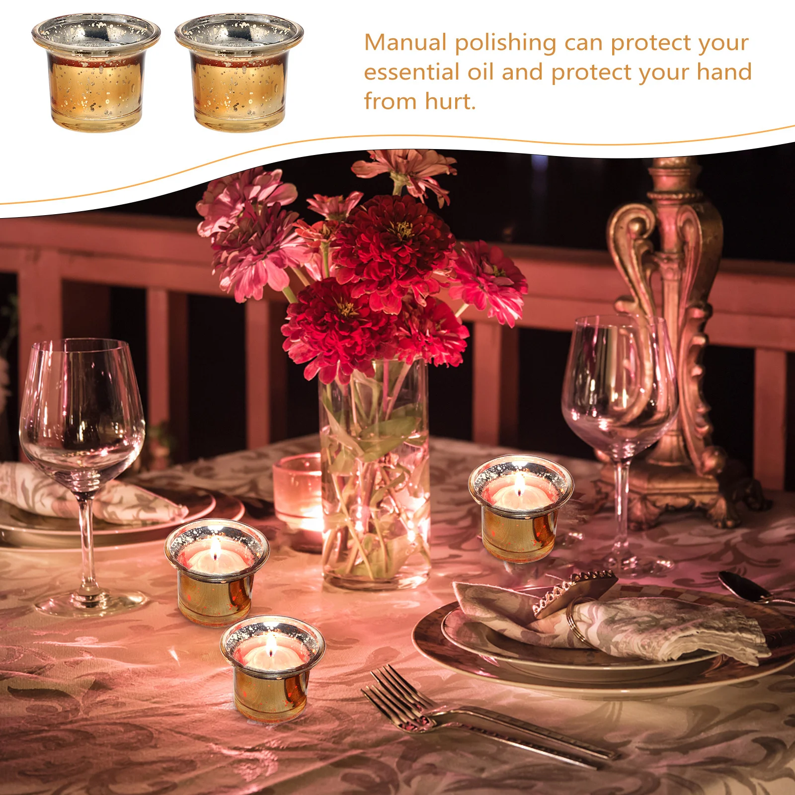 

6Pcs Golden Speckled Glass Holder Premium Transparent Cup for Desktop Decor Romantic Table Adornment