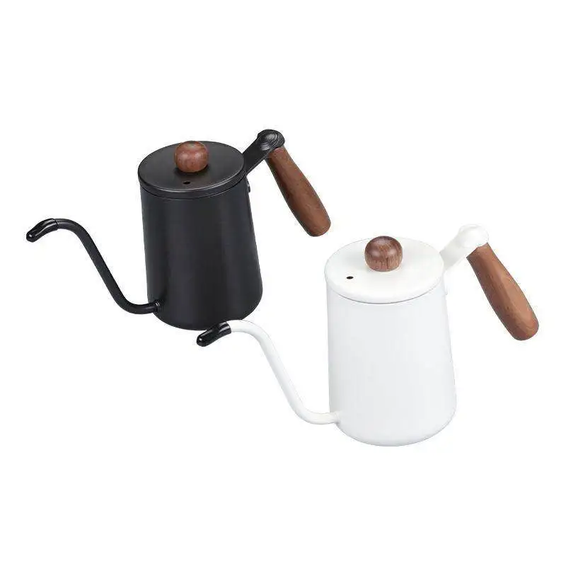 Walnut graduated hand brewing pot 304 stainless steel coffee pot slender mouth hand brewing coffee utensils drip strap handle
