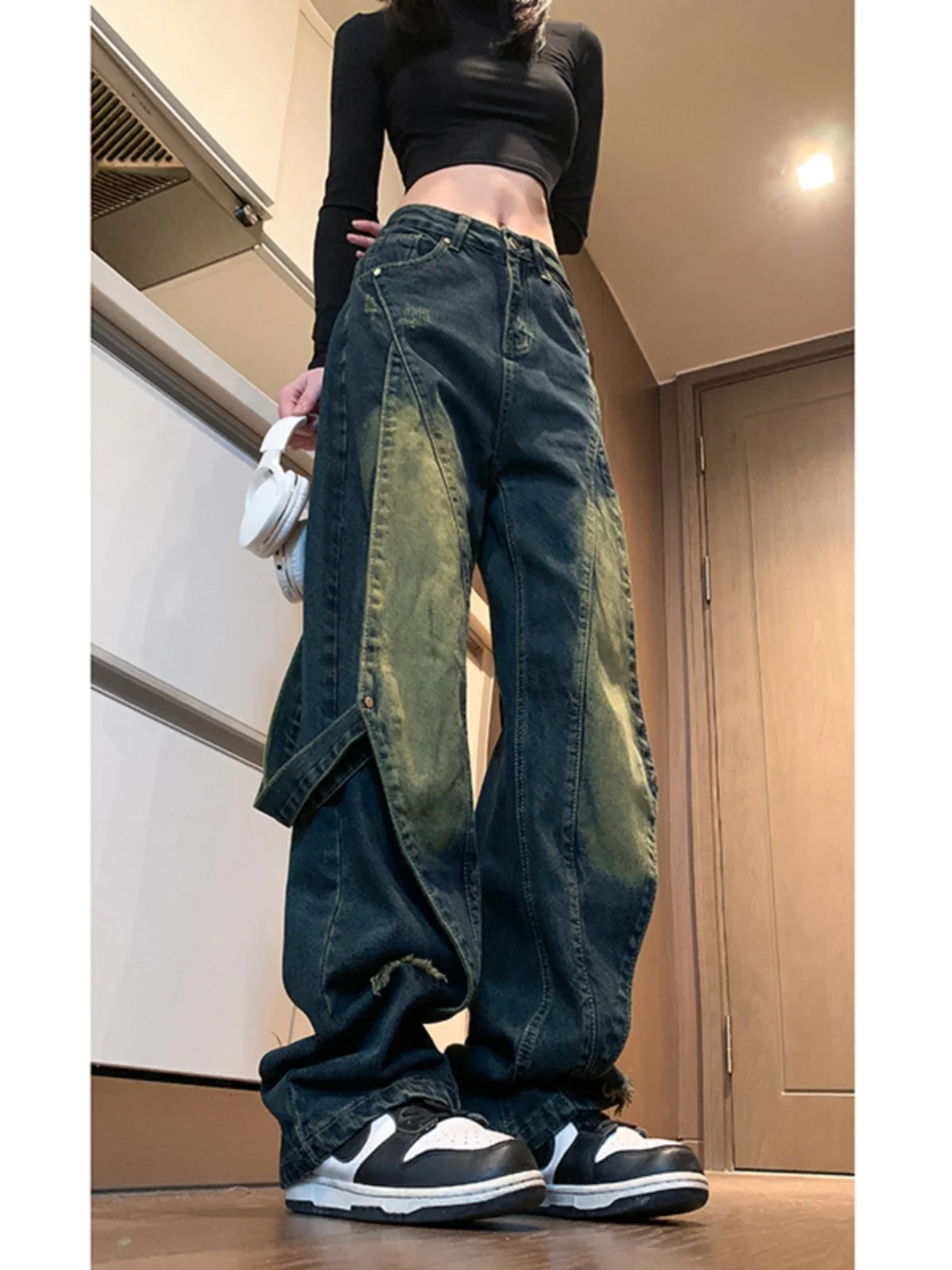 

Мужские повседневные тонкие джинсы из денима, свободные прямые брюки с широкими штанинами, модные универсальные длинные брюки на весну и осень