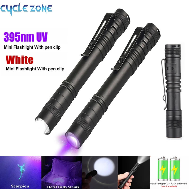 Mini Lanterna LED Pen Clip, Dentista Portátil, Tocha de Luz Branca, Lanterna de Acampamento, Caminhadas Acessórios Aventura, Lanterna UV, 395nm