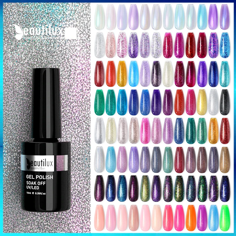 Beautilux Glitter Nail Gel Polish Semi Permanent Sequins Flakes Shiny Glossy UV LED Nails Art Design Gels Varnish Lacquer 10ml