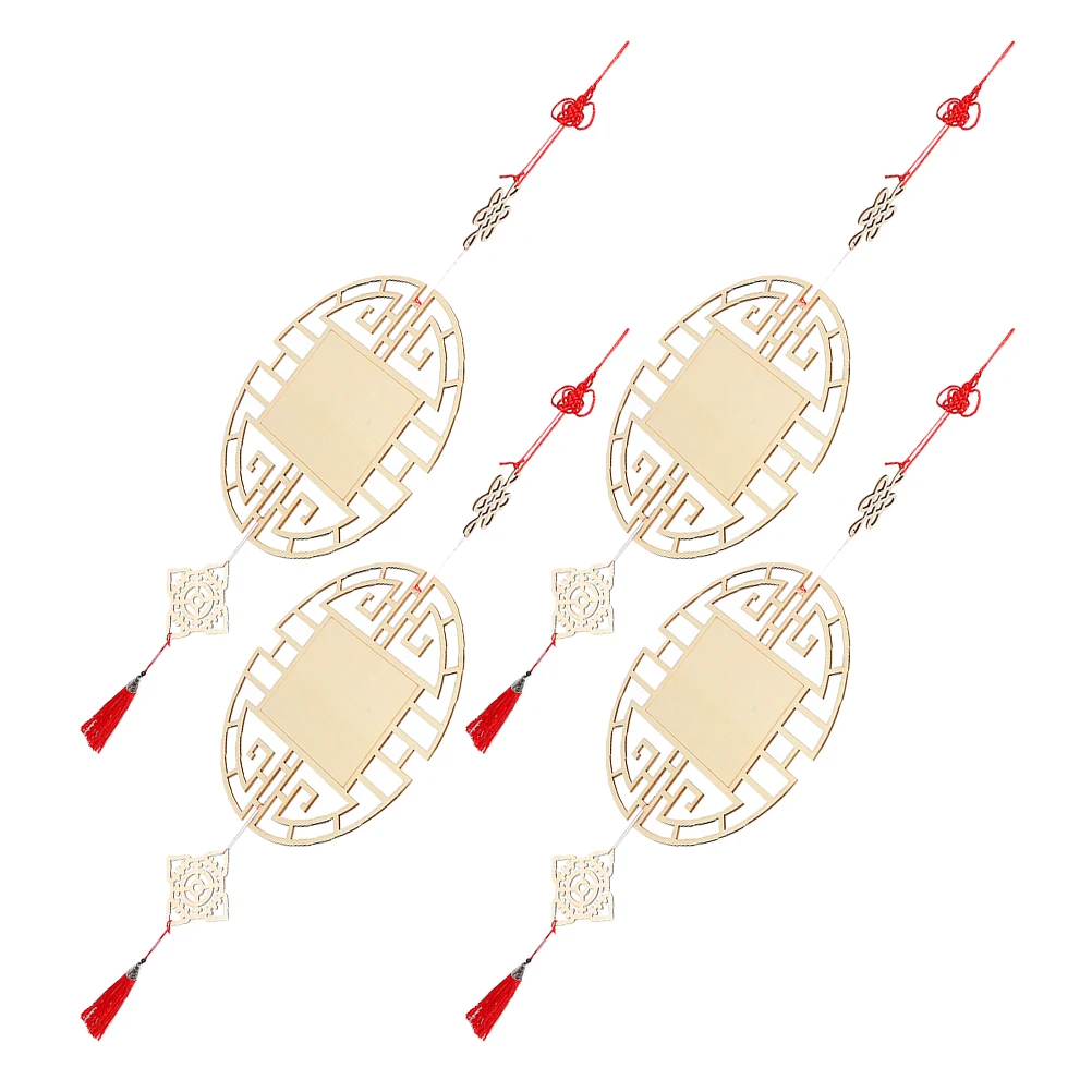 

4Pcs Chinese Style Wooden Hanging Pendants Blank Craft Ornaments Kids Painting DIY Spring Festival Wall Decoration Traditional