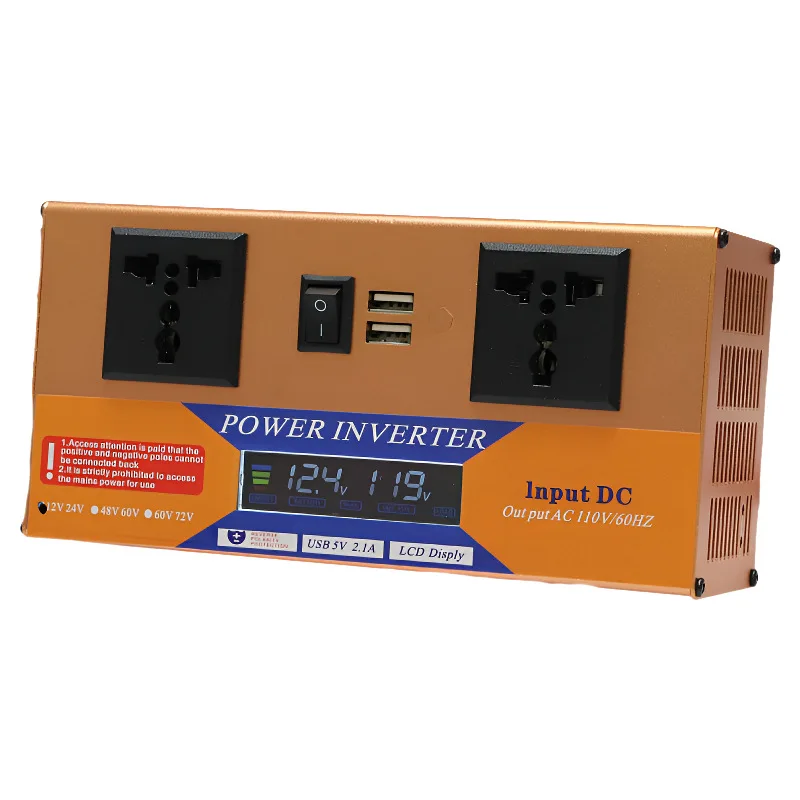 

НОВЫЙ инвертор ЖК-дисплея 1000 Вт/2000 Вт автомобильный инвертор постоянного тока 12 В/24 В в переменный ток 110 В США двухрозетка многофункциональное питание