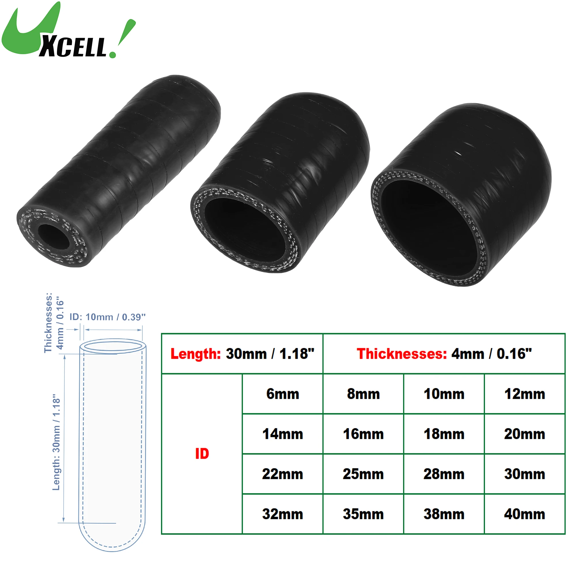 UXCELL 6mm-40mm ID 30mm długość samochodowa gumowa silikonowa zaślepka węża wzmocniona silikonem zaślepka do rurki obejściowej czarna