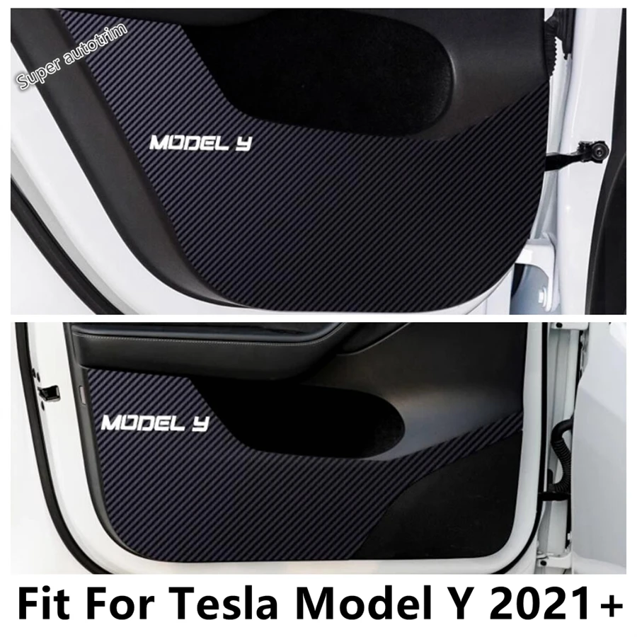 

Car Inner Door Anti-Kick Pad Protection Cover Side Film Carbon Fiber Look Stickers Accessories For Tesla Model Y 2021 2022 2023