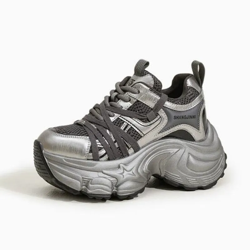 9CM European Products Popular Thick-soled Women Increase Height Sneakers 2026 Spring Autumn New Mesh Casual Sports Dad Shoes