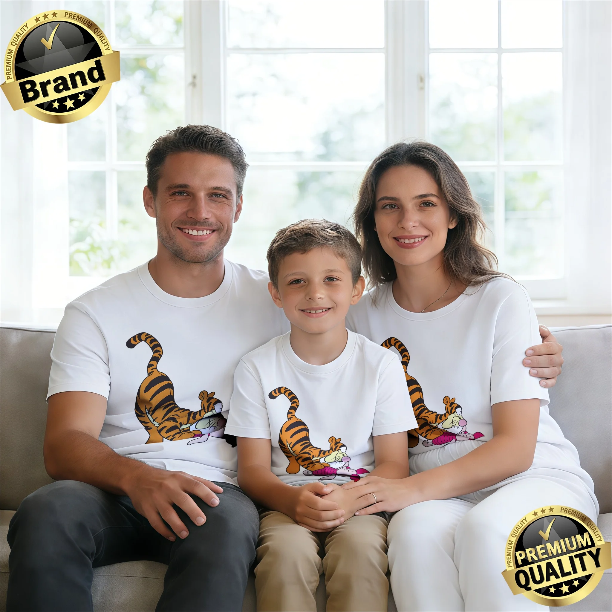 

2026 Summer Disney Tigger Pattern T-shirt Parent-child Suit High-quality Pure Cotton Fashion Short Sleeve Unisex Tops Breathable