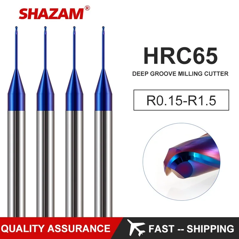 SHAZAM HRC65 2-Flute Tungsten Steel Carbide Nano Coating Deep Groove Ball End Endmills CNC Mechanical Machining Cutter Tools