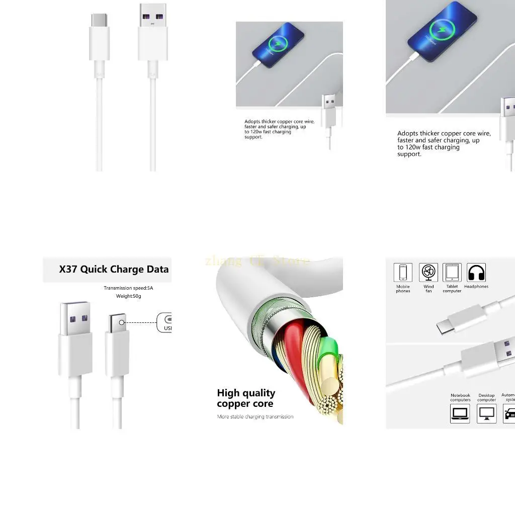 M5TD 1m USB to Type C Data Line 5A Quick Charging Power Cable Wire Supports Stable Data Transfer for Tablets Phones