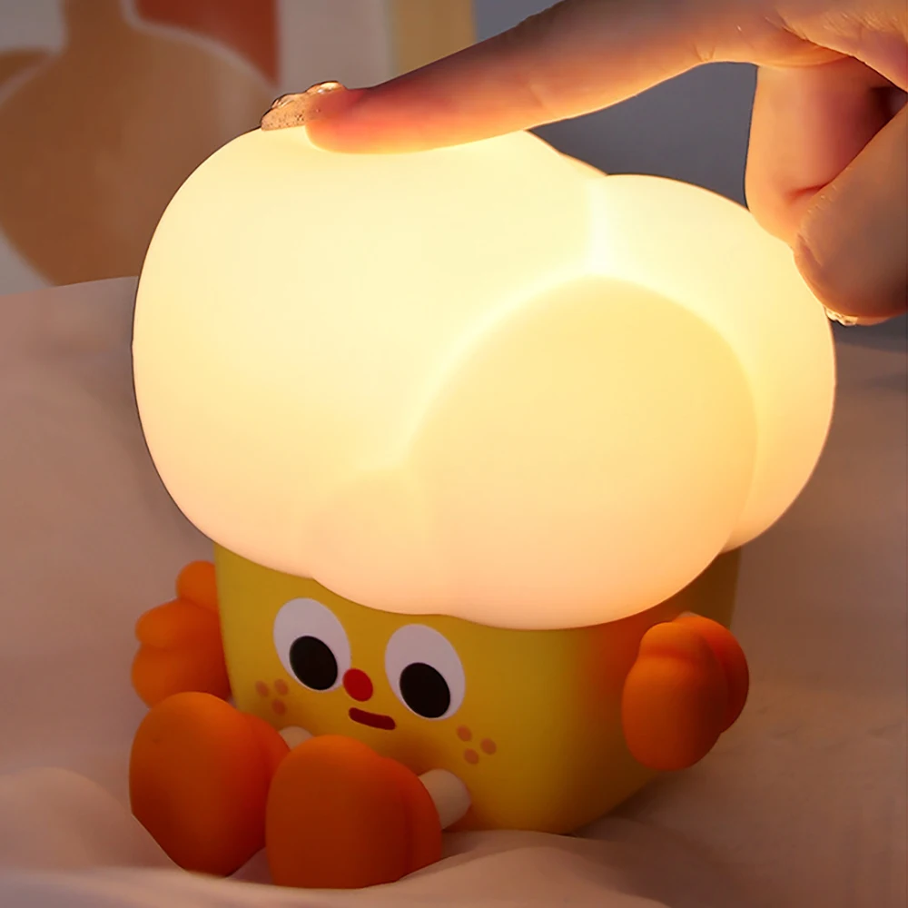 

LED Children Night Light Rechargeable Silicone Cartoon Popcorn Lamp Children Gifts Sleeping Creative Bedroom Desktop Decor Lamps