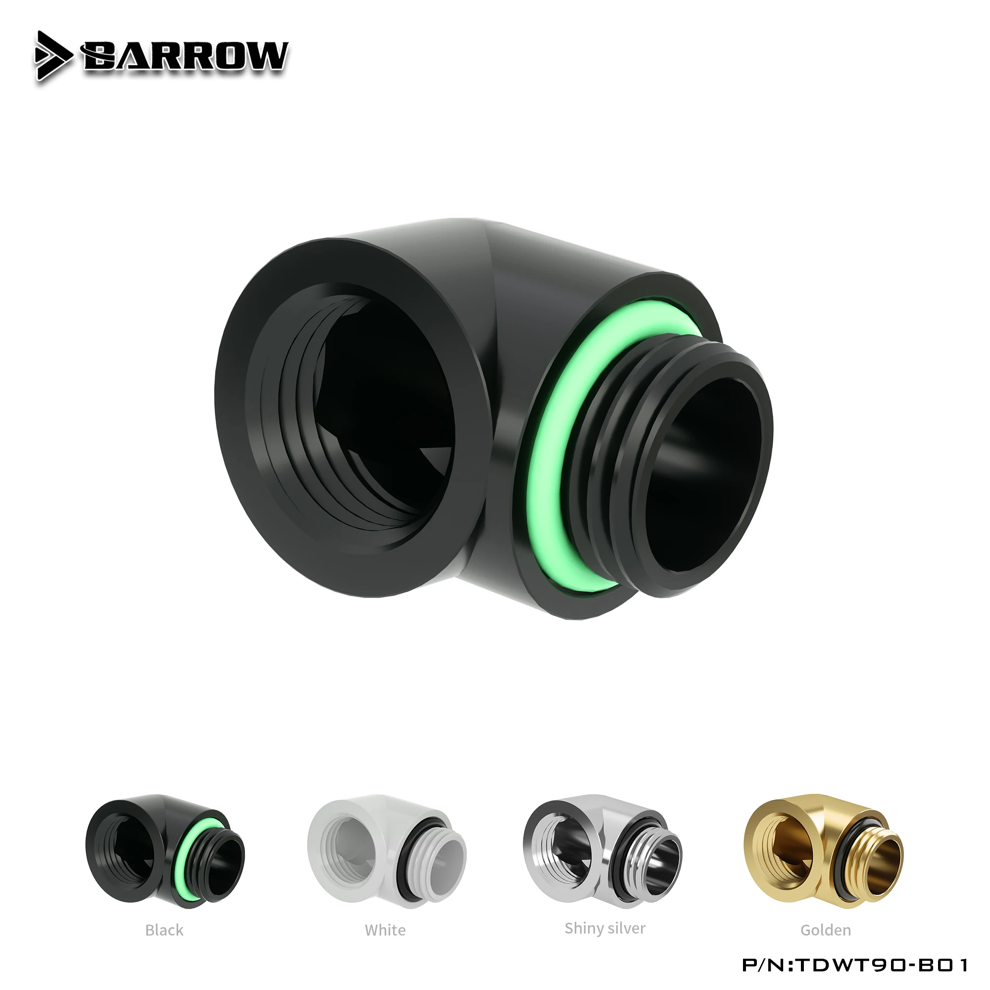 Barrow TDWT90-B01 Messing Zwart Wit Zilver G1/4 Schroefdraad 90 Graden Fitting Adapter Waterkoeling Adapter WaterCooling fitting